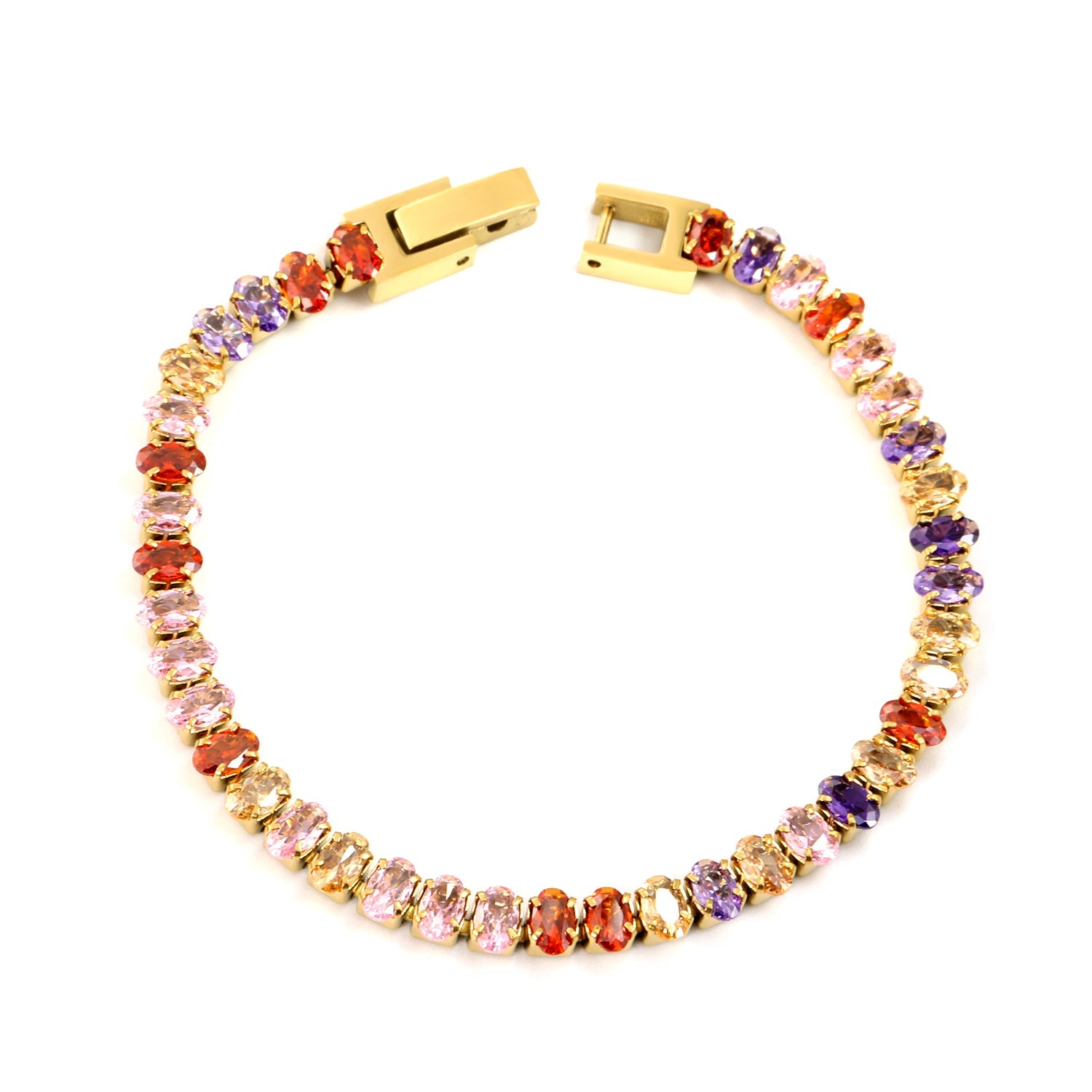 5*3.5mm Oval White/Purple/Red/Pink/Aquamarine/Mixed Color Genuine Zirconium Clasp Bracelet 17cm Steel/Gold asonjewelry